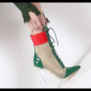 Color Block Translucent Heel Sexy Ankle Booties